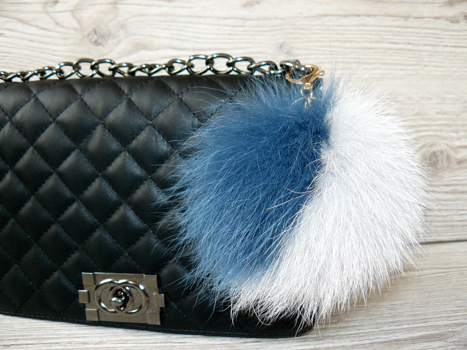 Fur pom pom keychain Real Fur Light gray furry key chain bag Etsy