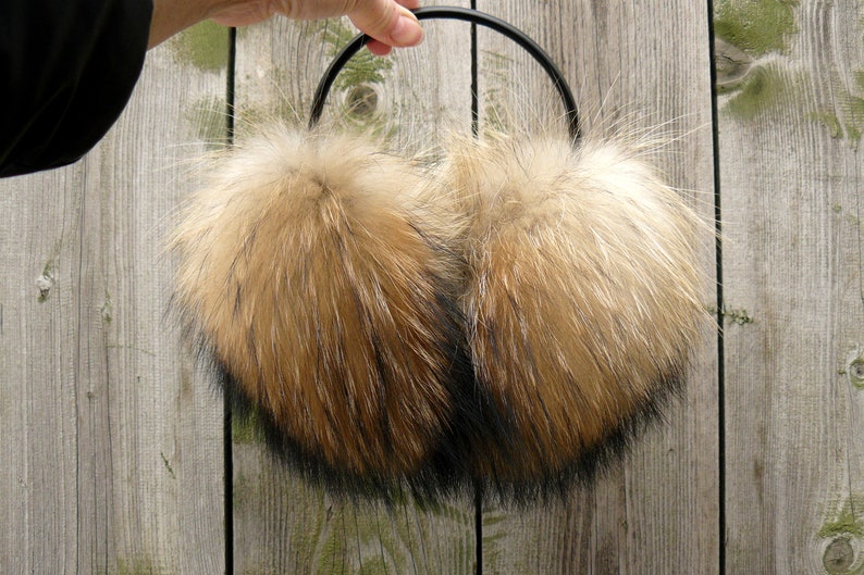 Beige Real Fur Earmuffs for Woman Raccoon Fur Ear Muffs Warm Etsy