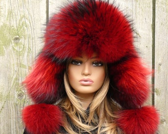 Red Fur Hat Women’s Winter Statement Fluffy Soft Cold Weather Luxury Red Fox Fur Hat: Warm Winter Headwear - Etsy main image 4