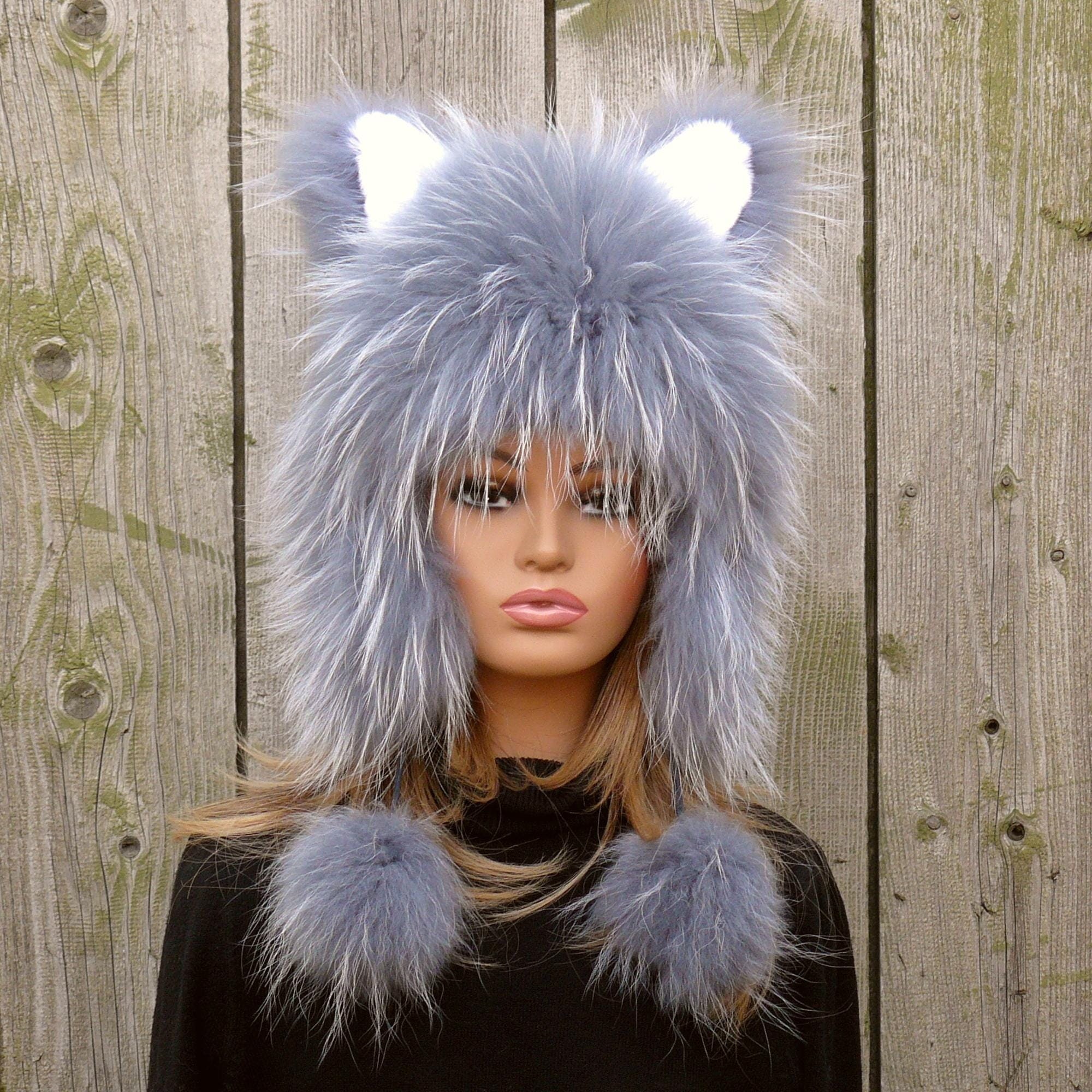 Fursuit Hat With Animal Ears, Knitted Beanie Winter Fur Hat
