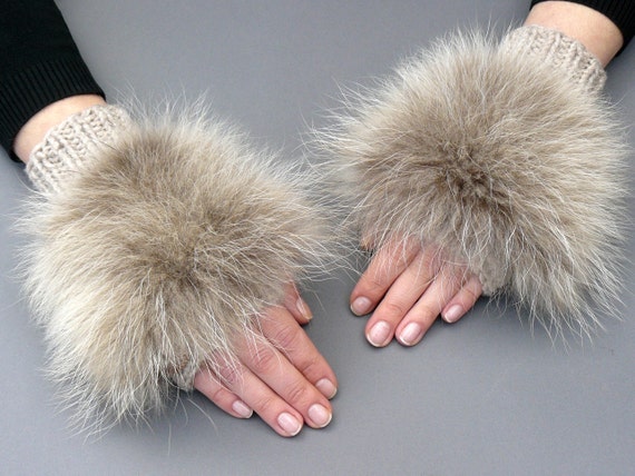 Fur Fingerless Gloves Woman Furry Mittens Fox Fur Mittens Real