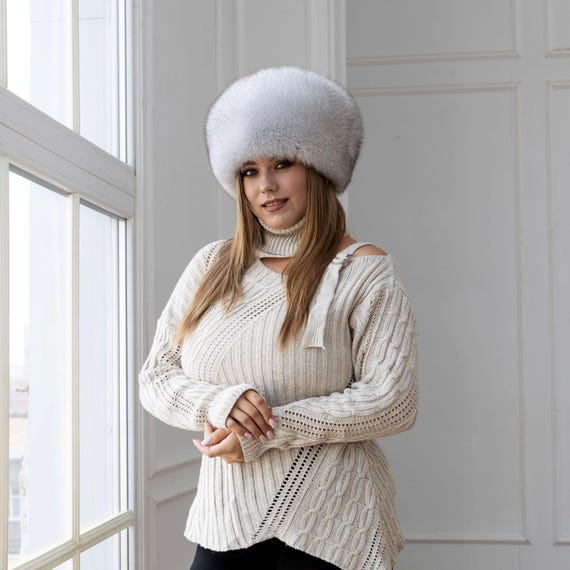 女性用高級本毛皮帽子、冬用毛皮キャップ、本物のホワイトフォックス