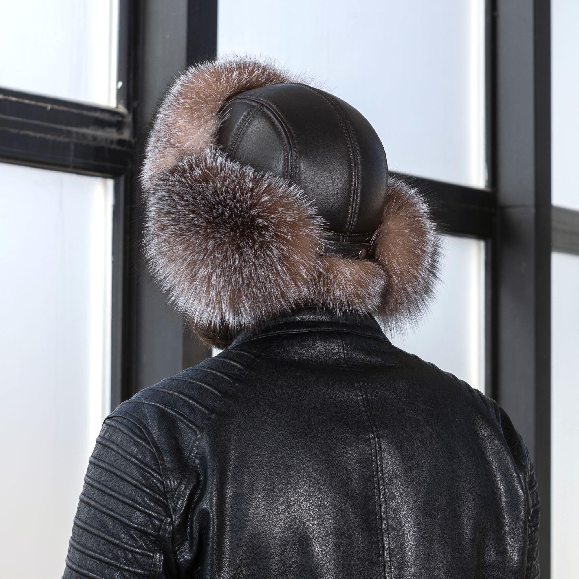 Men's Real Fox Fur Hat, Winter Trapper Hat With Ear Flaps, Warm