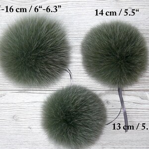 Genuine Fur Pom Pom, Green Furry Pompon for Hat, Fluffy Fur Ball with Ribbon, Fur Bommel, Real Fur Accessories, Cute Decor For Winter Hat image 7