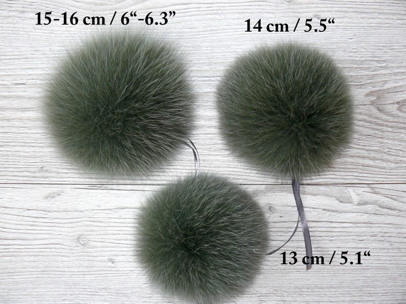 Genuine Fur Pom Pom, Green Furry Pompon for Hat, Fluffy Fur Ball with Ribbon, Fur Bommel, Real Fur Accessories, Cute Decor For Winter Hat image 7