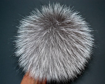 Fur pom pom for hat -  Real  silver fox fur pompom  -  Detachable pompoms of four sizes:  10 cm / 3.9" -  18 cm/ 7"