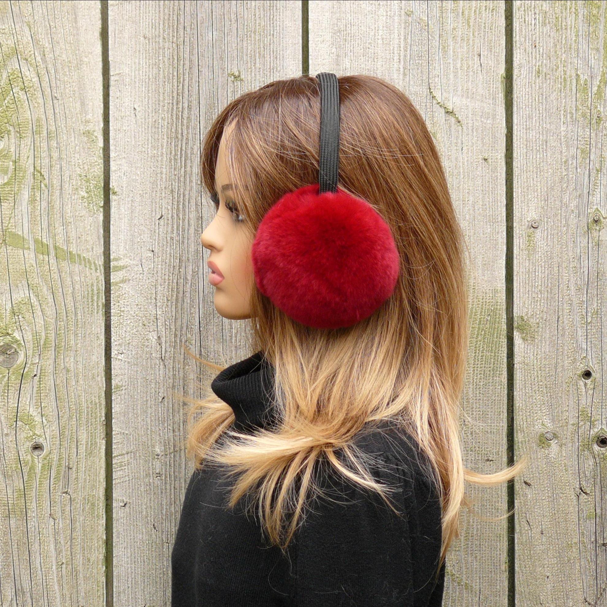 Red Cute Women\'s Fluffy Plush Warm Foldable Earmuffs Winter Ear Warmers, Fashion Adjustable Earmuffs for Cold  main image 4