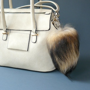 Fur keychain handbag charm,  Real raccoon fur tail key chain,  Her gift, Gift for girlfriend