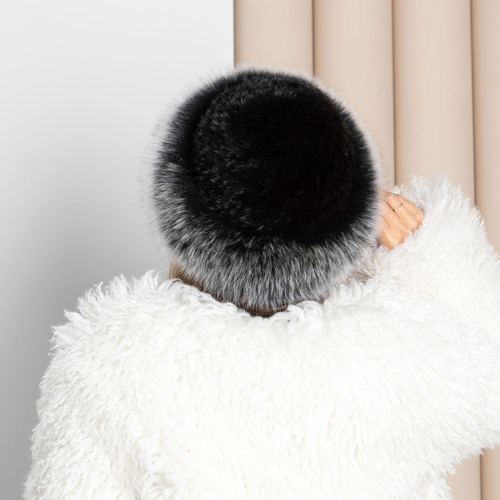 Mink Hat Women, Real Fur Knitted Hat With Fox Fur Trim, Fluffy