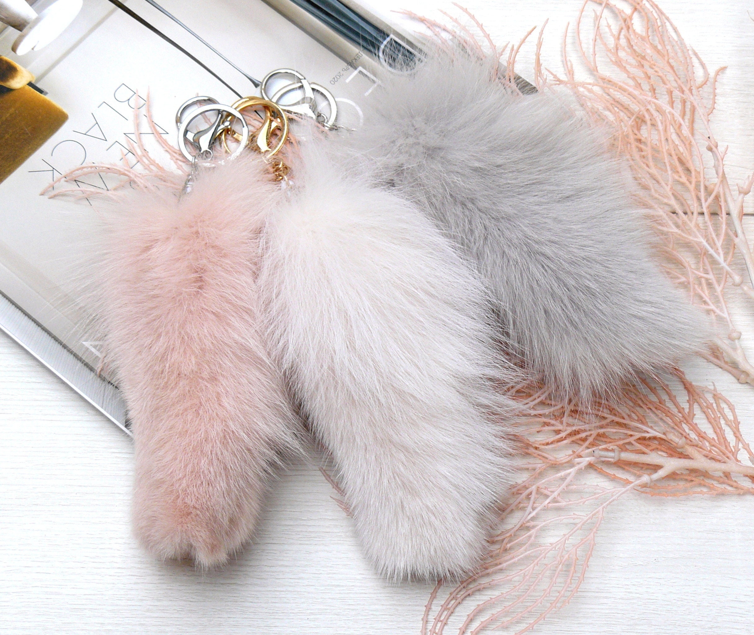 Fake Rabbit Fur ball Withe Cute Ears Unique Key Chain Outfit Accessories  From Touchy Style, Animal, Black, Blue…