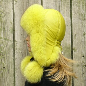 Fashion Hats Cat Fur Yellow Warm Cap