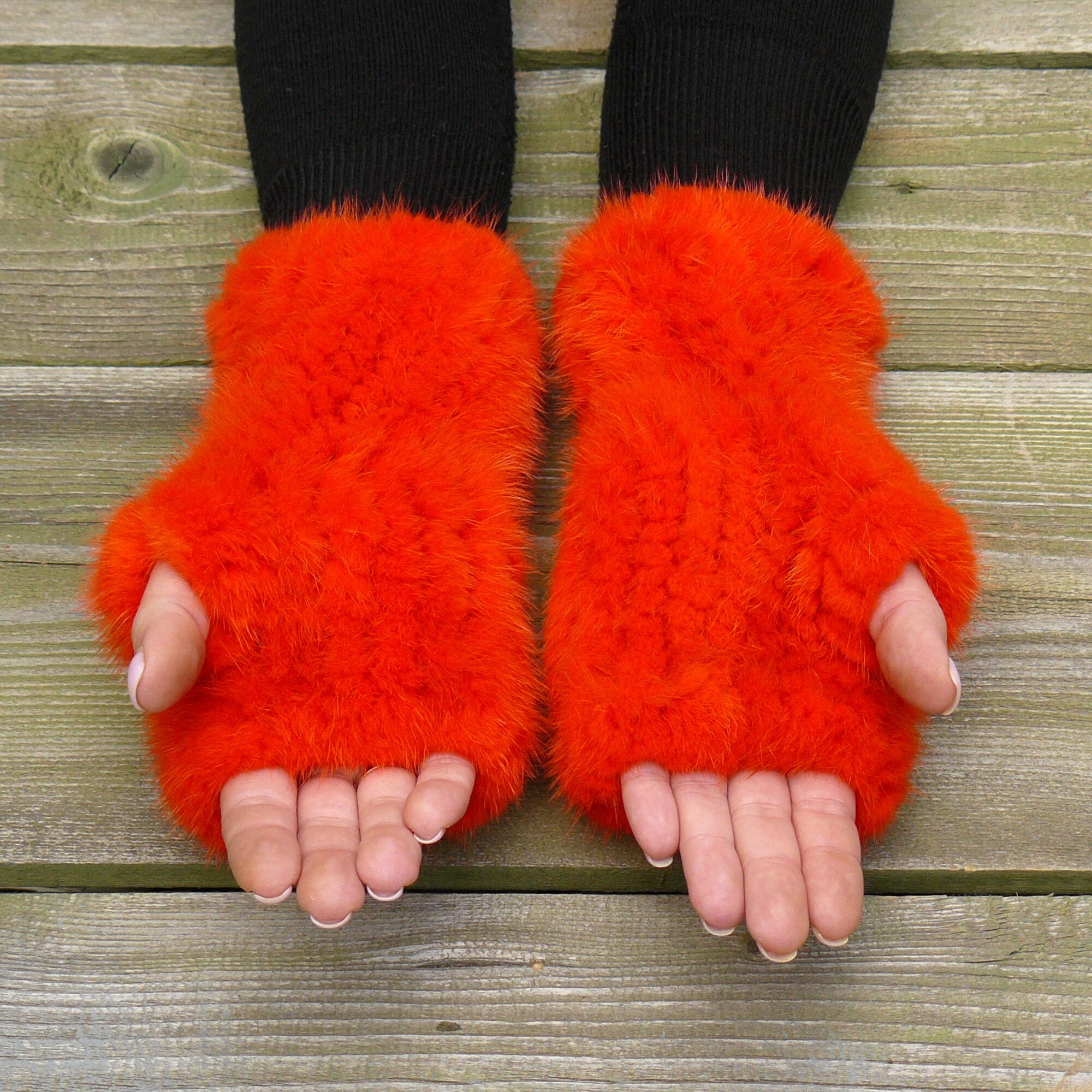 Hot Pink Fingerless Gloves Woman, Real Mink Fingerless Mittens