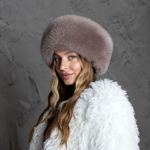 Dark Beige Fur Hat for Her, Real Fur Hat, Warm Fox Fur Hat  display picture 1
