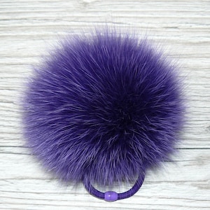 Purple Pom Pom Hair Ties, Lilac Fur Ball Ponytail Holder, Hair Rubber With Puff Ball, Lavender Hair Bow, Furry Scrunchie, Hair Accessories