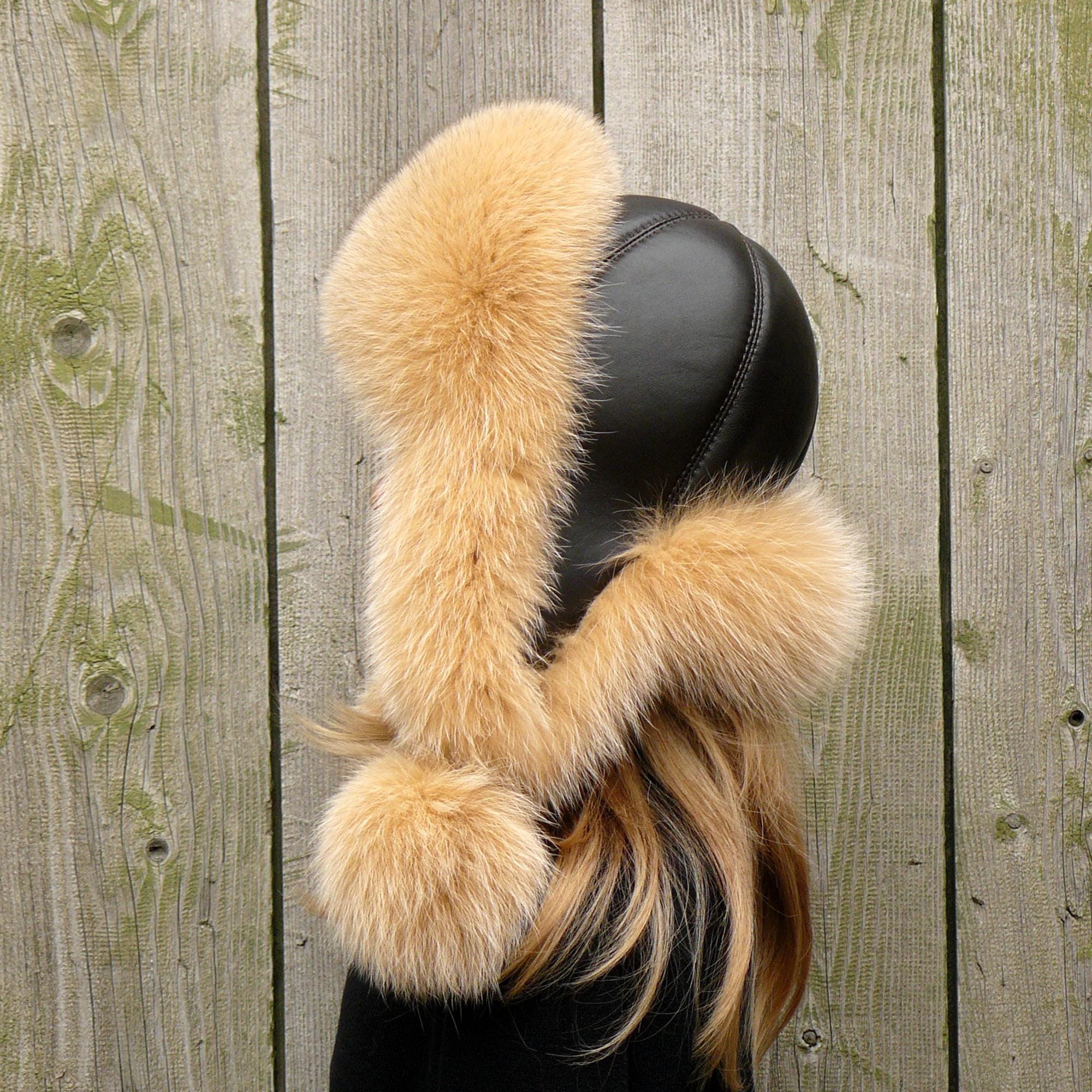 Beige Fox Fur Trapper Hat With Dark Brown Leather, Aviator  display picture 1