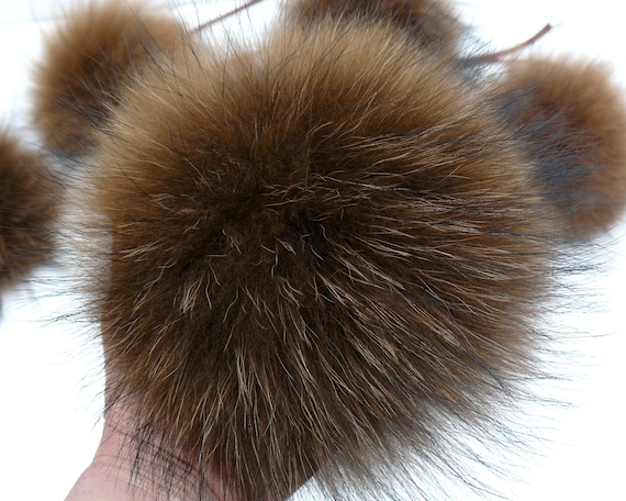 Raccoon Pom Pom, Genuine Racoon Fur Ball for Hat, Real Fur Pompom