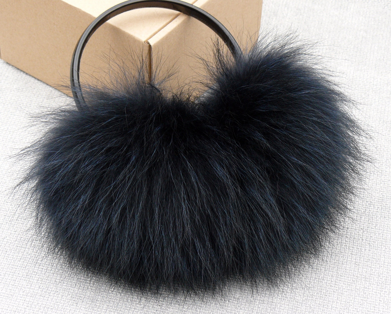 Navy Blue Earmuffs Fur Head Accessories Raccoon fur ear Etsy