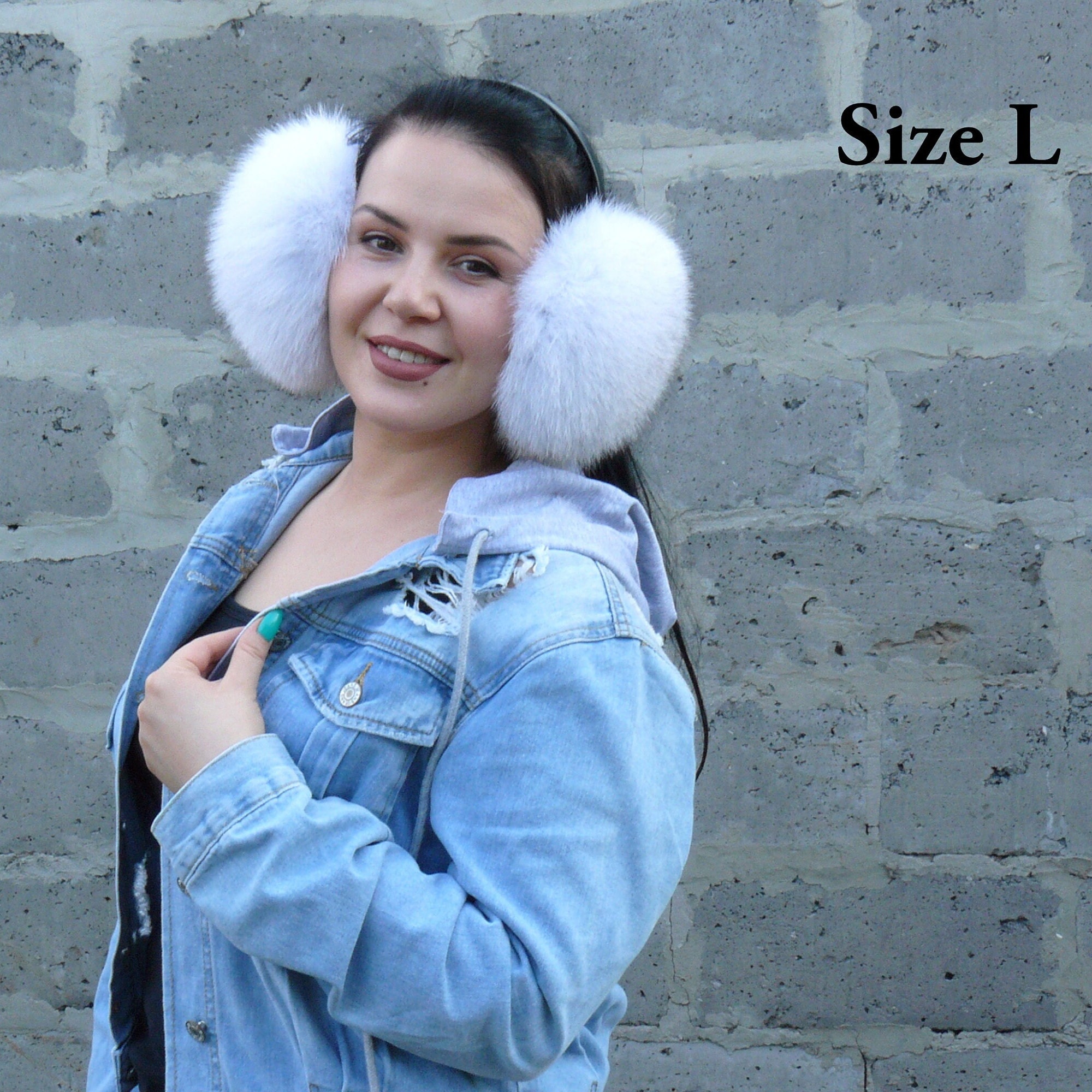 White Fox Fur Earmuffs Women, Real Fur Ear Muffs, Big Fluffy