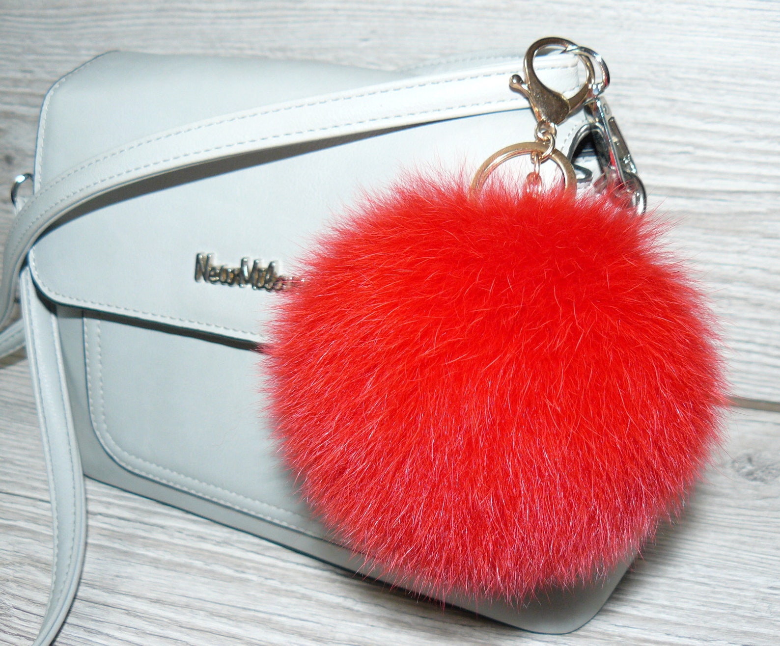 Furry key chain bag charm Real fur pompom keychain Furry key | Etsy