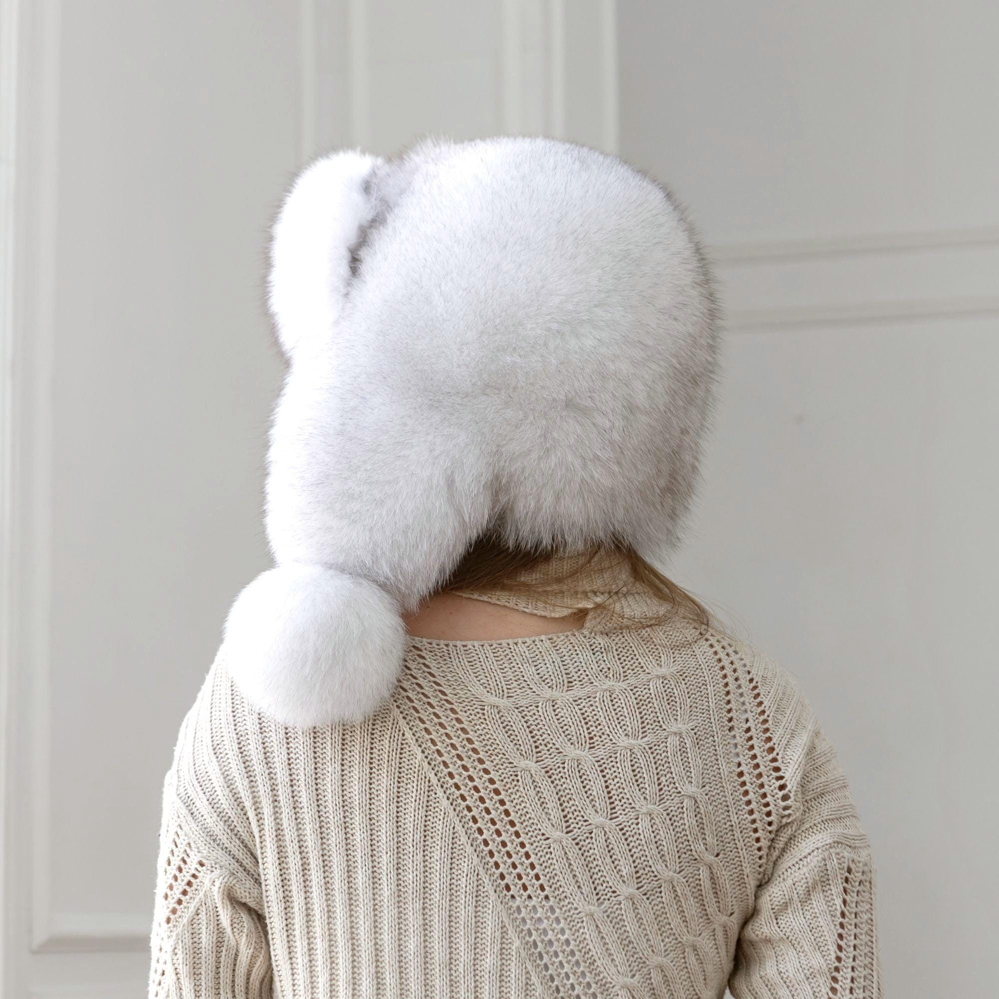 BCBGMAXAZRIA Faux Fur Trapper Hat White Animal Ears Pom Poms Aviator Cap White Fur Hat With Ear Flaps | Real Rabbit Fur Ushanka  main image 2