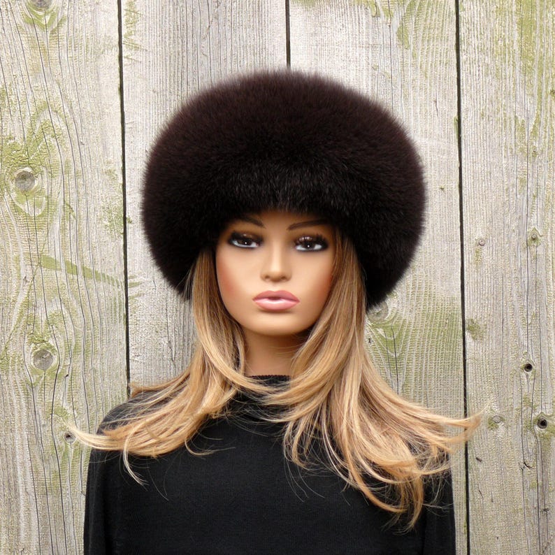 Fox Fur Hat For Women, Winter Hat, Brown Leather Headwear, Warm Fuzzy Hat, Winter Fashion, Fur Headwarmer, Dark Mocha Fur Color, Moms Gift