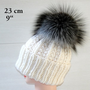 Silberfuchs Pelzbommel, Flauschiger Pom Pom für Mütze, Großer Pelzbommel, Echtpelz Pom Pom für Mütze, Abnehmbare pompoms 23 cm / 9"