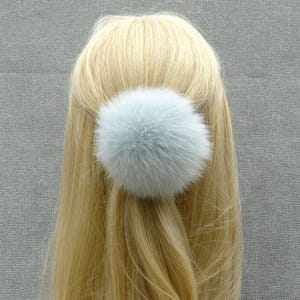 Real Fur Pom Pom Hair Tie, Blue Ponytail Holder, Pompom Hair Scrunchies, Fluffy Toddler Hair Bows, Fuzzy Hair Ball, Fur Accessories Gift