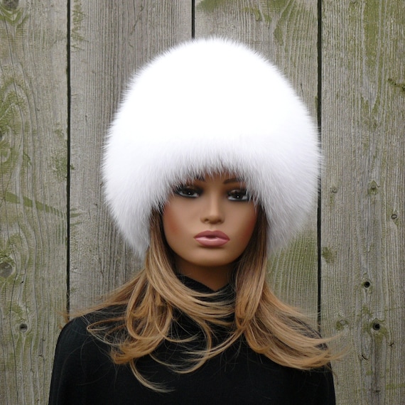 Oversized Fur Hat Women White Fluffy Beanie Real Fur Hat Fox Fur Winter Hat Fuzzy Ladies Hat Fur Accessories Women Fur Hats Mom Gift Etsy