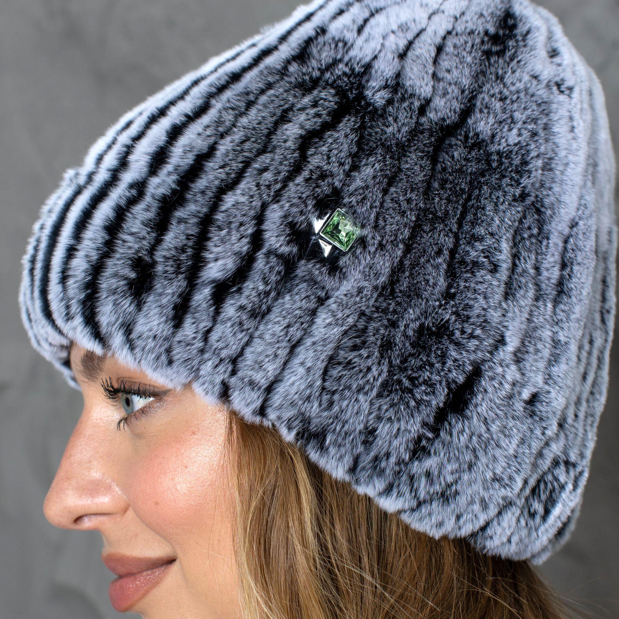 Knitted Fur Beanie Hat, Women's Winter Hat, Silver Furry Hat