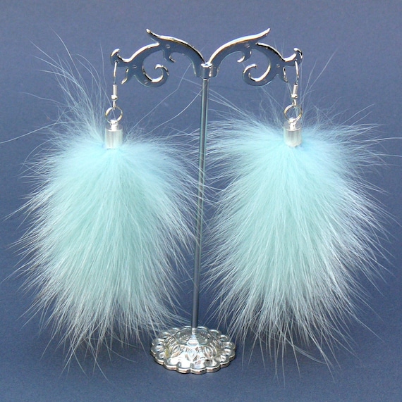 Fur Earrings Mint Fluffy Pompom Earrings Real Fur Tassel Earrings Boho Jewelry Cute Furry Earrings for Women Handmade Jewelry Etsy Australia