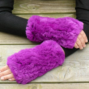 Hot Pink Fingerless Gloves Women, Plush Fur Fingerless Mittens, Rabbit Fur Mittens, Warm Fur Gloves, Girls Gift, Hand Warmers, Arm Warmers