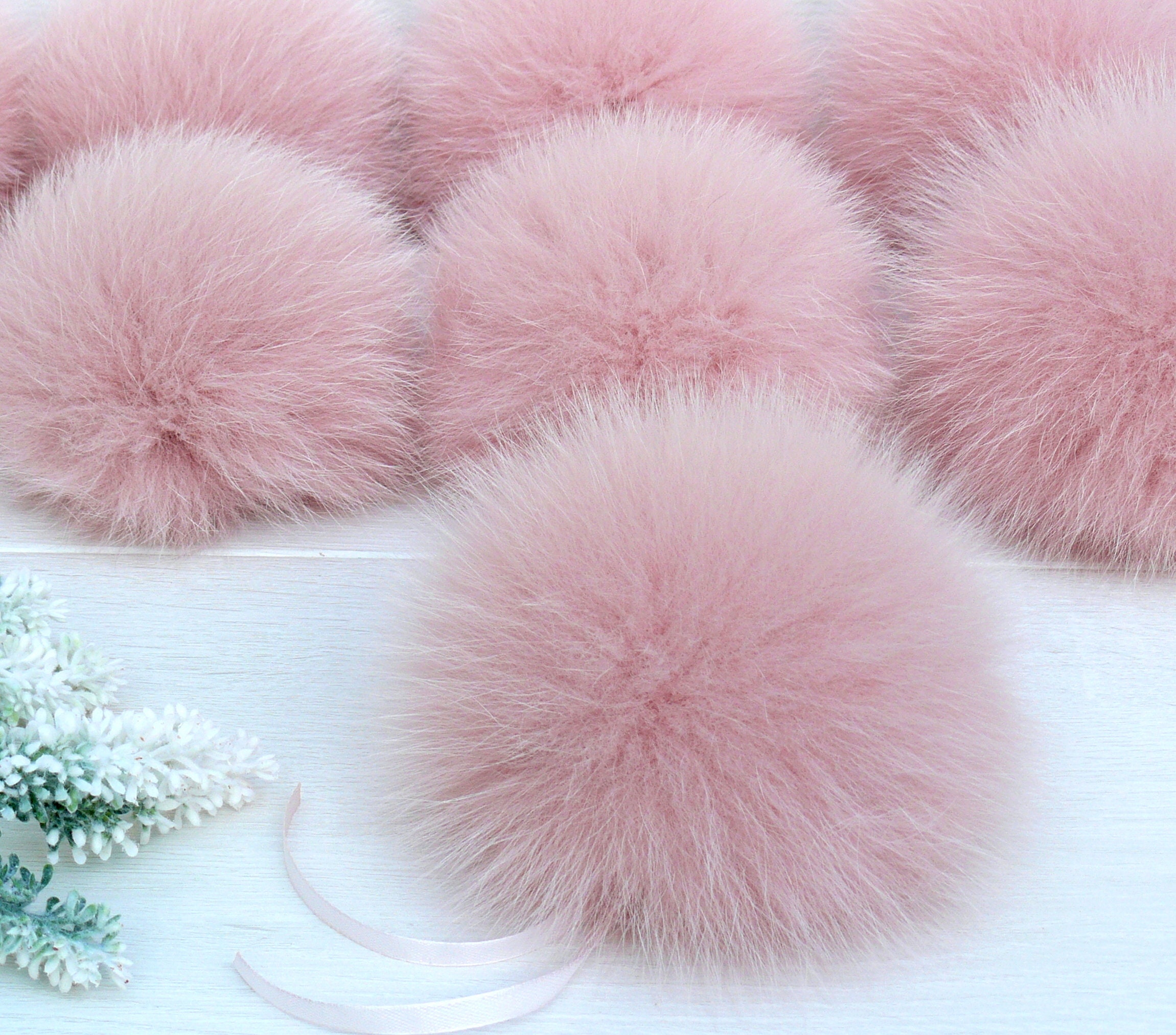 Luxury Multicolor Pink Cream Tan and Grey Pom Pom for Hat Large Pastel  Pompom With Long Pile Faux Fur Detachable Super Soft Fluffy Puff Ball 