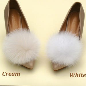 Shoe Clips for Women, Shoe Pompom, Shoe Decorations, White Wedding Shoe Clips, Bridal Shoe Clips, Fluffy Pom Pom Shoe Brooch, Furry Shoe Bow image 5