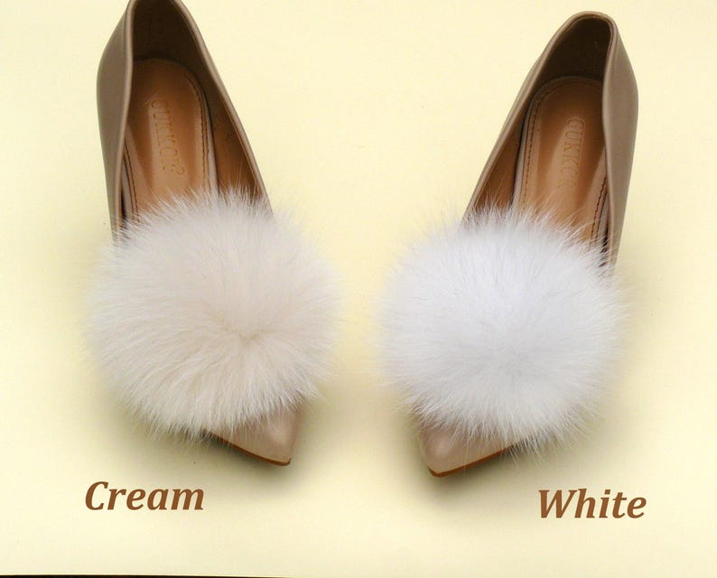 Shoe Clips for Women, Shoe Pompom, Shoe Decorations, White Wedding Shoe Clips, Bridal Shoe Clips, Fluffy Pom Pom Shoe Brooch, Furry Shoe Bow image 5