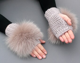 Buy Fingerless Fur Gloves Women Fox Fur Mittens Real Fox Fur