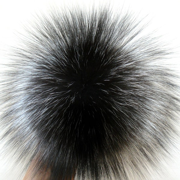 Silberfuchs Pelzbommel, Flauschiger Pom Pom für Mütze, Großer Pelzbommel, Echtpelz Pom Pom für Mütze, Abnehmbare pompoms