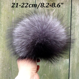 Silberfuchs Pelzbommel, Flauschiger Pom Pom für Mütze, Großer Pelzbommel, Echtpelz Pom Pom für Mütze, Abnehmbare pompoms 21-22 cm / 8.2- 8.6"