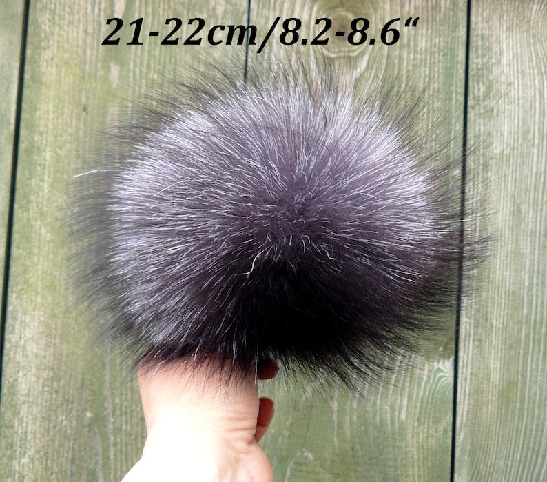 Silberfuchs Pelzbommel, Flauschiger Pom Pom für Mütze, Großer Pelzbommel, Echtpelz Pom Pom für Mütze, Abnehmbare pompoms 21-22 cm / 8.2- 8.6"