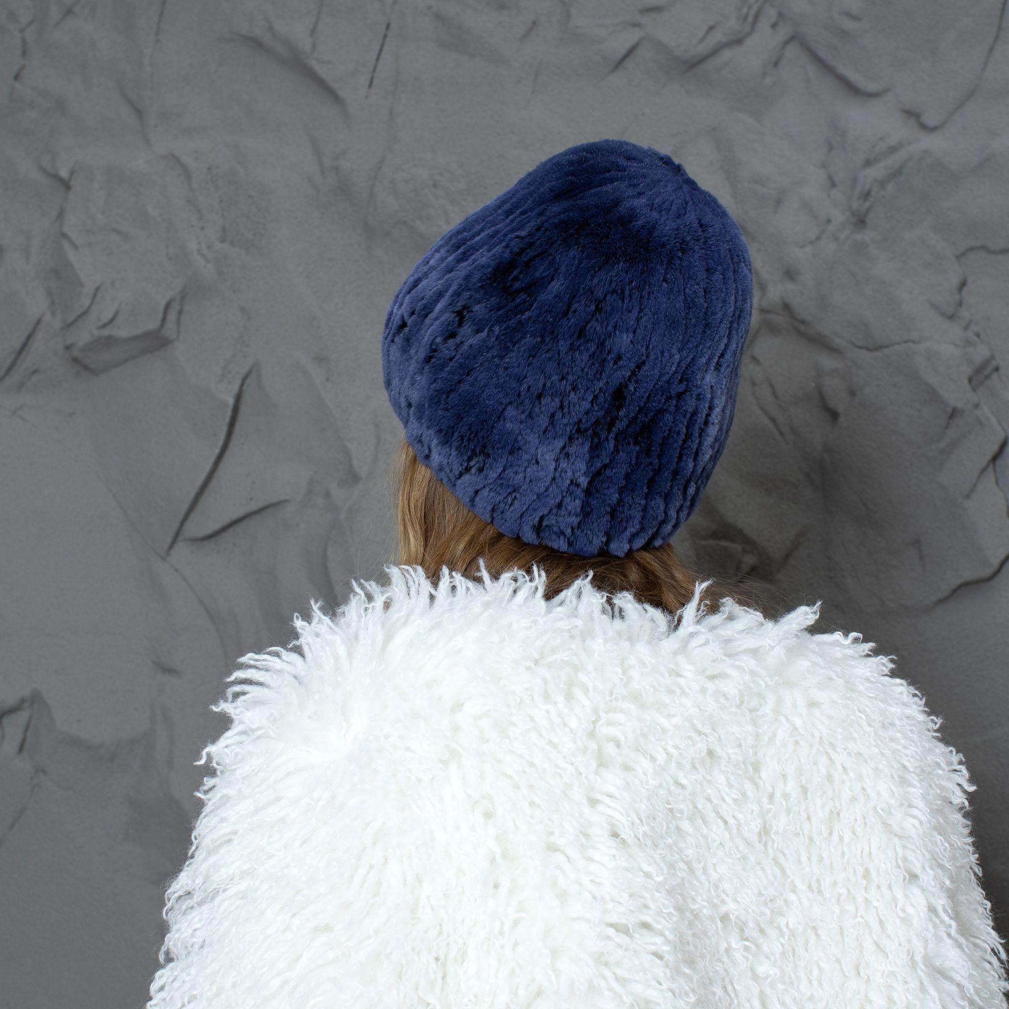 Women's Rex Rabbit Fur Earflap Beanie – Knitted Winter Hat With