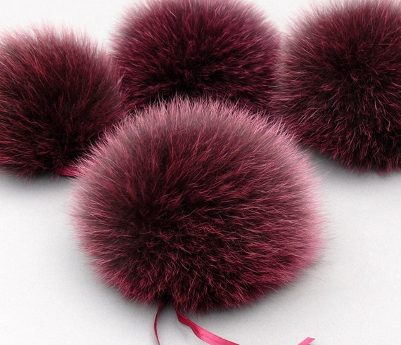 Real Fur Pom Pom for Hat, Burgundy Fluffy Pompom With Ribbon, Large Fox Fur  Pom Pon, Furry Ball, Puff Detachable Pompom, Fur Bommel 