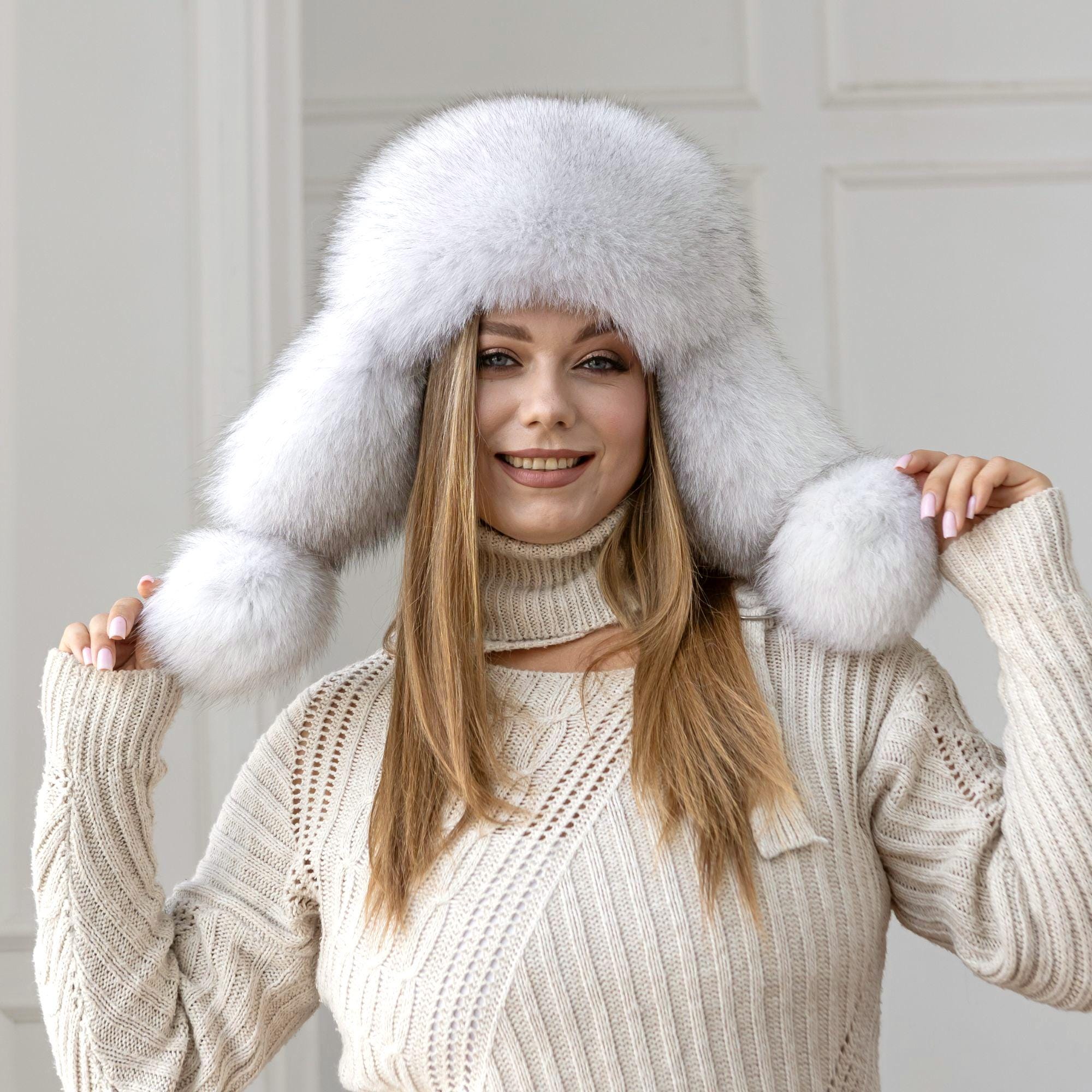 Snow White Saga Fox Fur Trapper Hat, Real Leather Ushanka  display picture 3
