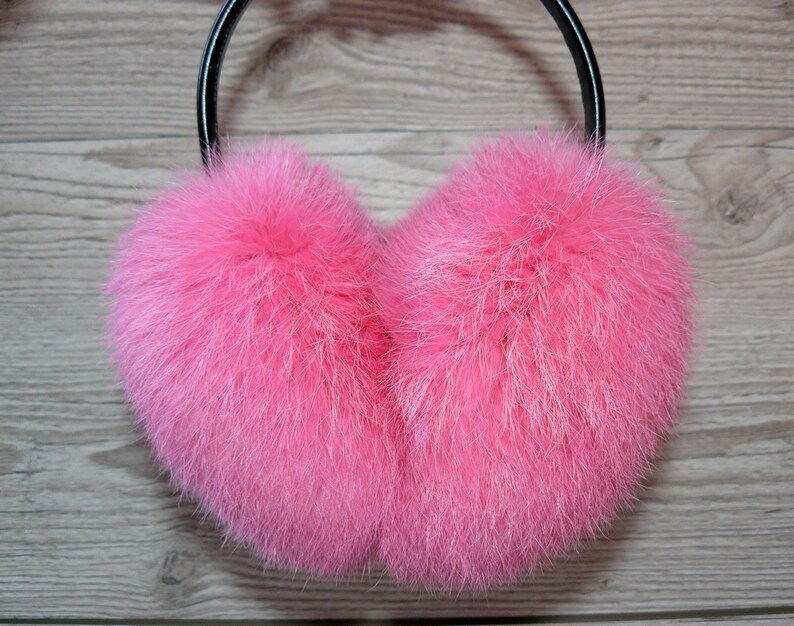 Pink Fur Earmuffs Pink Earmuffa Rabbit Fur Ear Muffs Warm Etsy