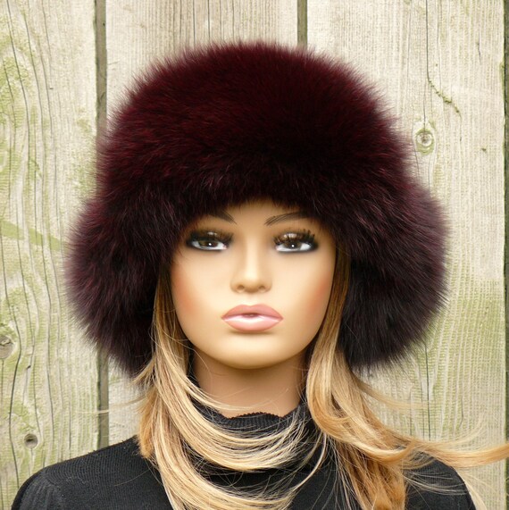 Burgundy Fur Trapper Hat With Ear Flaps, Genuine Fox Fur  display picture 2