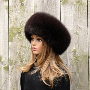 Fox Fur Hat For Women, Winter Hat, Brown Leather Headwear, Warm Fuzzy Hat, Winter Fashion, Fur Headwarmer, Dark Mocha Fur Color, Moms Gift