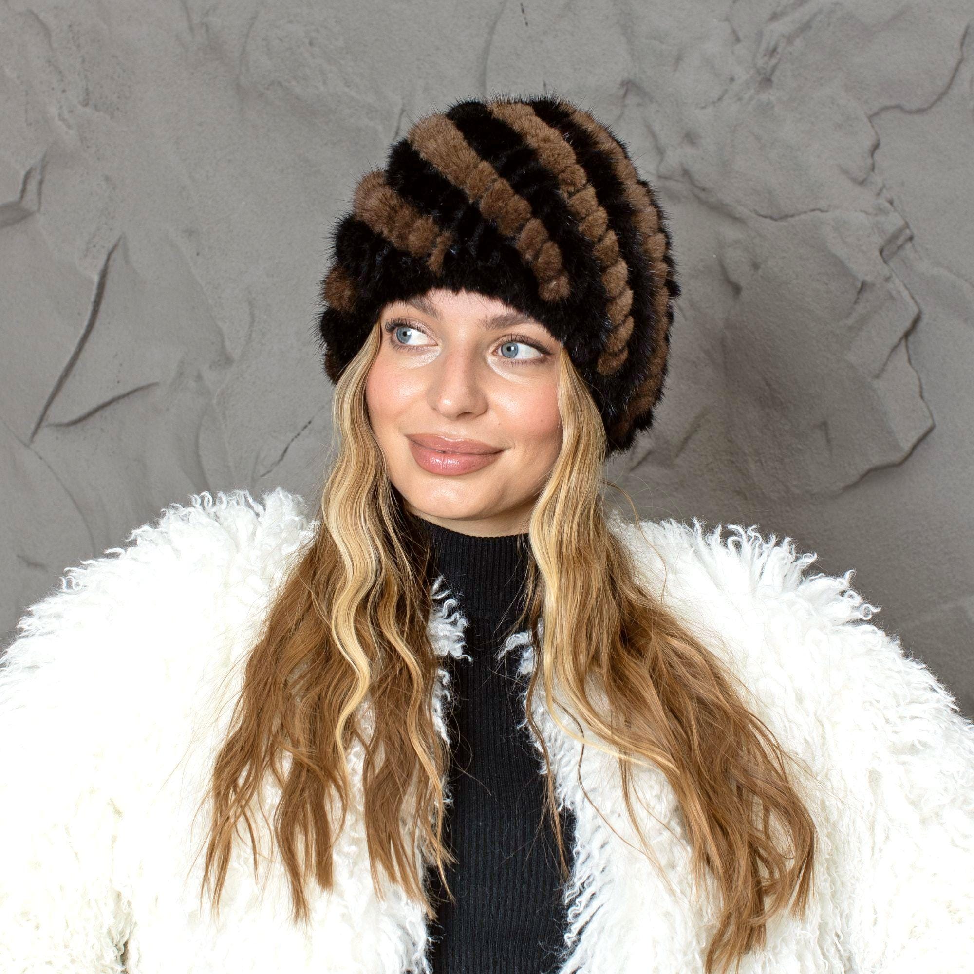 Warm Winter Fur Hat, Mink Fur Hat for Woman, Brown Furry 