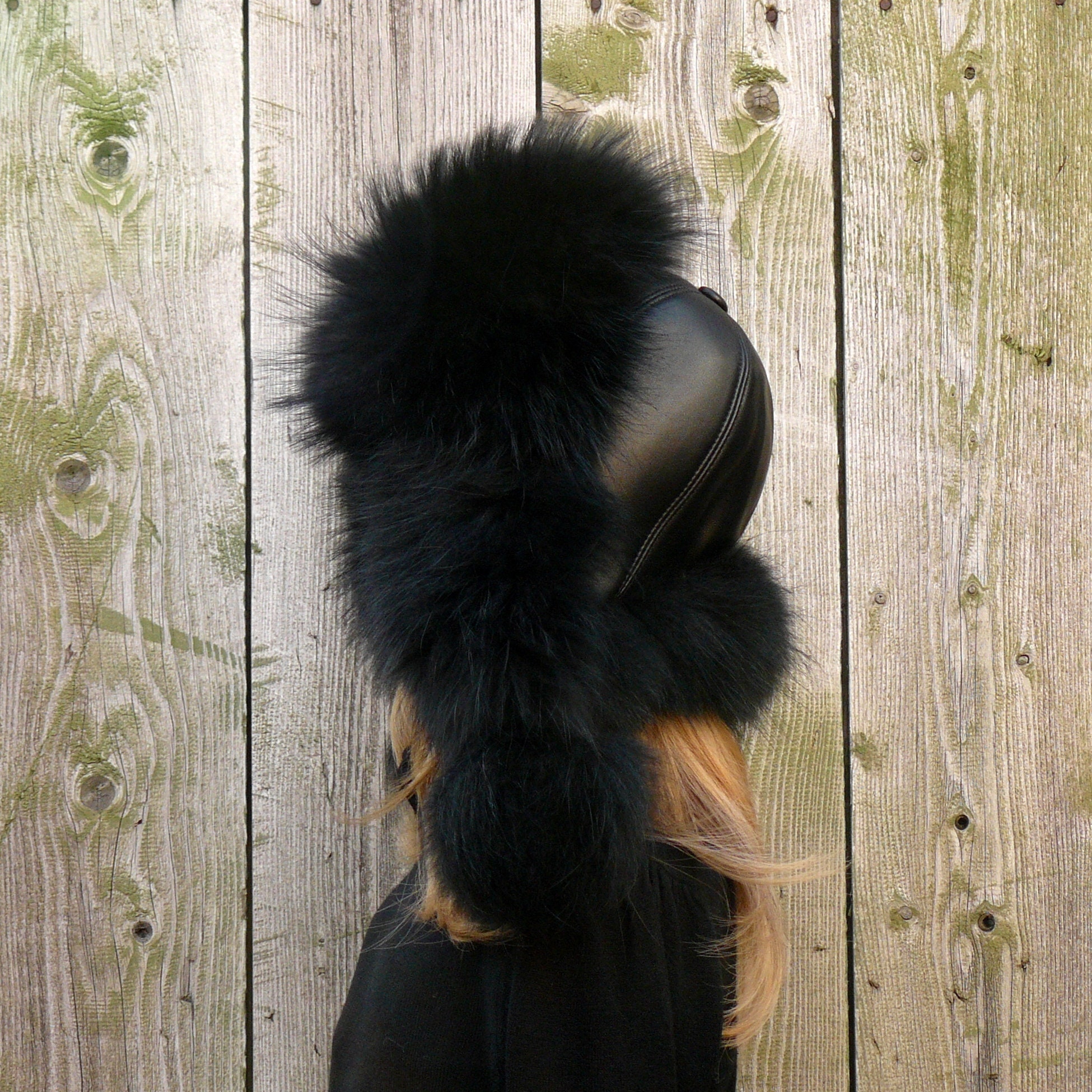 Black Raccoon Trapper Hat Women, Fluffy Aviator Hat, Fur Bomber