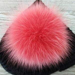 Pink fur pom pom for hat, Fluffy pompoms, Sew on pom pon, Tie on pompom, Detachable pom pom, Fuzzy bommel, Furry bobble, Hat decoration
