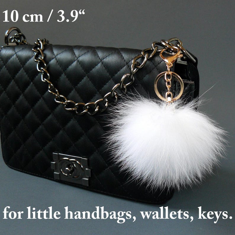 Genuine Fur Keychain Bag Charm, Fuzzy Keyring, Real Fur Key Chain, White Fluffy Accessory, Handbag Charm, Purse Charm 10 cm / 3.9"