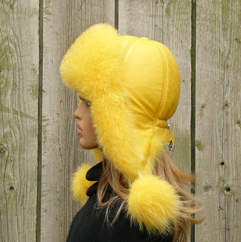 Orange fur hat for women, Fur trapper hat, Fluffy hat ear flaps, Warm ushanka, Fuzzy hat, Winter furry bomber hat, Gift for mom Gift for her image 9