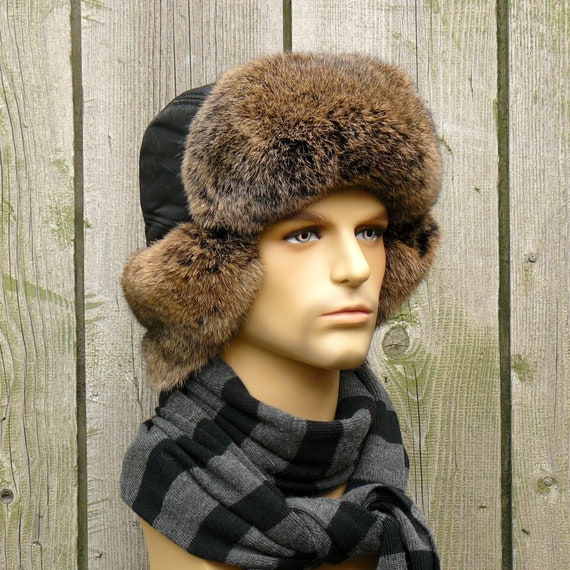 Brown Fox Fur Ushanka, Men's Winter Hat With Ear Flaps, Real Fur